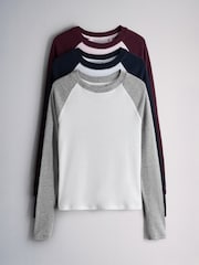 The Set 3 Pack Raglan Baseball Semi Sheer T-Shirts Navy Blue/Burgundy/Grey - Image 1 of 14