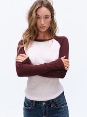 The Set 3 Pack Raglan Baseball Semi Sheer T-Shirts Navy Blue/Burgundy/Grey - Image 2 of 14