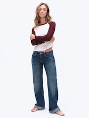The Set 3 Pack Raglan Baseball Semi Sheer T-Shirts Navy Blue/Burgundy/Grey - Image 3 of 14