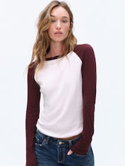 The Set 3 Pack Raglan Baseball Semi Sheer T-Shirts Navy Blue/Burgundy/Grey - Image 5 of 14