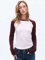 The Set 3 Pack Raglan Baseball Semi Sheer T-Shirts Navy Blue/Burgundy/Grey - Image 6 of 14