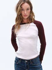 The Set 3 Pack Raglan Baseball Semi Sheer T-Shirts Navy Blue/Burgundy/Grey - Image 7 of 14