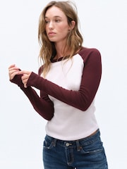 The Set 3 Pack Raglan Baseball Semi Sheer T-Shirts Navy Blue/Burgundy/Grey - Image 9 of 14