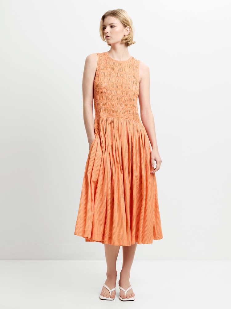 French Connection Orange Alexis Cotton Striped Midi Dress - Image 1 of 6 French Connection Orange Alexis Cotton Striped Midi Dress - Image 1 of 6