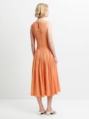 French Connection Orange Alexis Cotton Striped Midi Dress - Image 2 of 6
