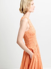 French Connection Orange Alexis Cotton Striped Midi Dress - Image 4 of 6
