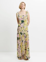 French Connection Yellow Carla Ari Chiffon Curved Seam Maxi Dress - Image 1 of 7