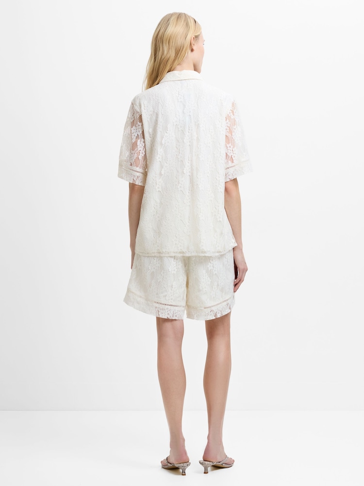 French Connection White Zoe Lace Button Through Shirt - Image 2 of 6 French Connection White Zoe Lace Button Through Shirt - Image 2 of 6