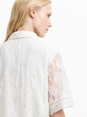 French Connection White Zoe Lace Button Through Shirt - Image 3 of 6