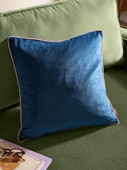 Furn Petrol/Blush Meridian Velvet Feather Filled 45 x 45cm Cushion - Image 1 of 5