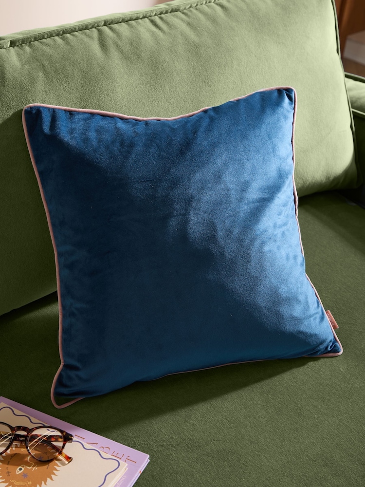 Furn Petrol/Blush Meridian Velvet Feather Filled 45 x 45cm Cushion - Image 1 of 5