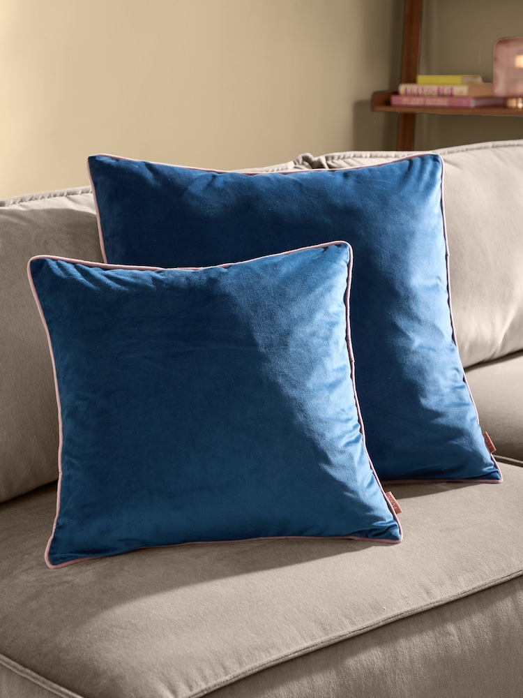 Furn Petrol/Blush Meridian Velvet Feather Filled 45 x 45cm Cushion - Image 5 of 5
