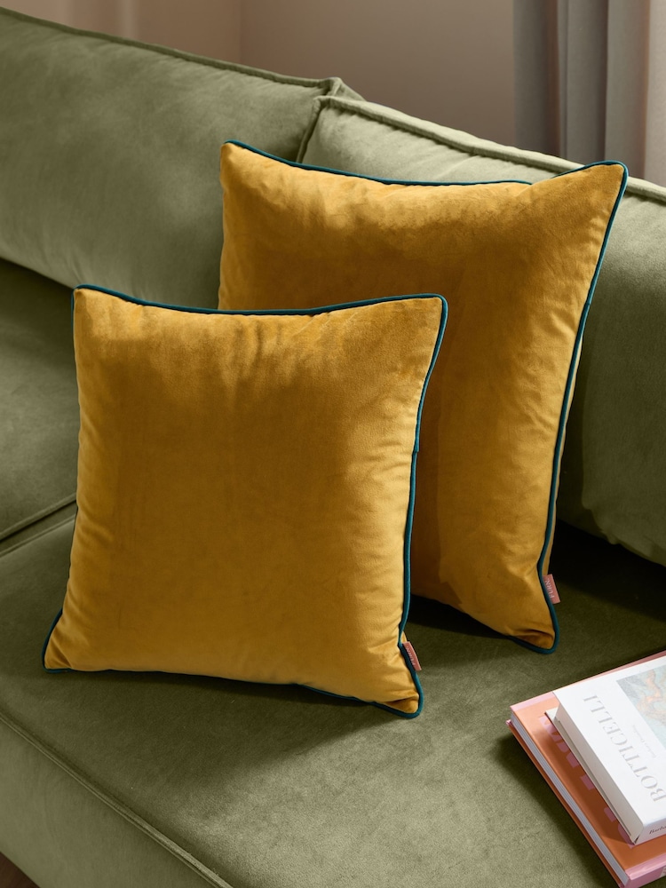 Furn Ochre/Teal Meridian Velvet Feather Filled 45 x 45cm Cushion - Image 7 of 7