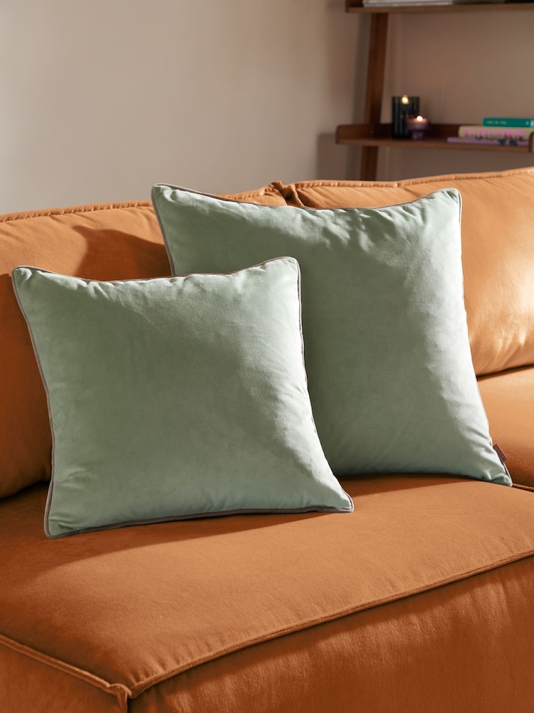 Furn Eucalyptus Natural Meridian Velvet 45cm X 45cm Feather Filled 55 x 55cm Cushion - Image 6 of 6 Furn Eucalyptus Natural Meridian Velvet 45cm X 45cm Feather Filled 55 x 55cm Cushion - Image 6 of 6