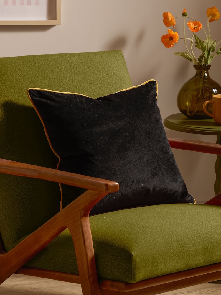 Furn Black Gold Meridian Velvet 45cm X 45cm Feather Filled 45 x 45cm Cushion - Image 1 of 5