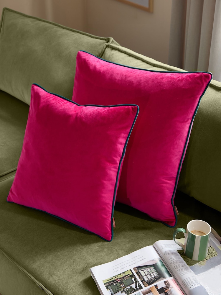 Furn Raspberry Teal Meridian Velvet 45cm X 45cm Feather Filled 45 x 45cm Cushion - Image 5 of 5 Furn Raspberry Teal Meridian Velvet 45cm X 45cm Feather Filled 45 x 45cm Cushion - Image 5 of 5