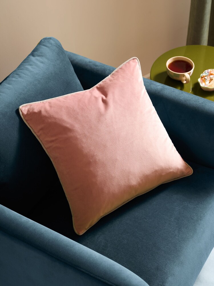 Furn Blush Grey Meridian Velvet 45cm X 45cm Feather Filled Cushion - Image 1 of 5