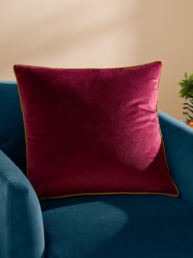 Furn Maroon Moss Meridian Velvet Feather Filled 55 x 55cm Cushion - Image 1 of 6