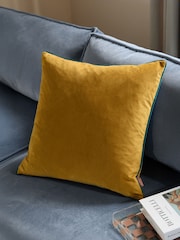 Furn Ochre/Teal Meridian Velvet Feather Filled 55 x 55cm Cushion - Image 1 of 6