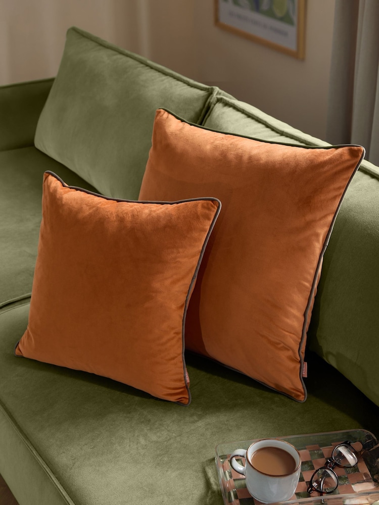 Furn Pumpkin Mocha Meridian Velvet Feather Filled 45 x 45cm Cushion - Image 5 of 5