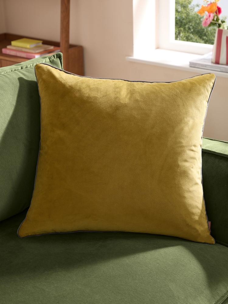 Furn Moss Charcoal Meridian Velvet Feather Filled 55 x 55cm Cushion - Image 1 of 7