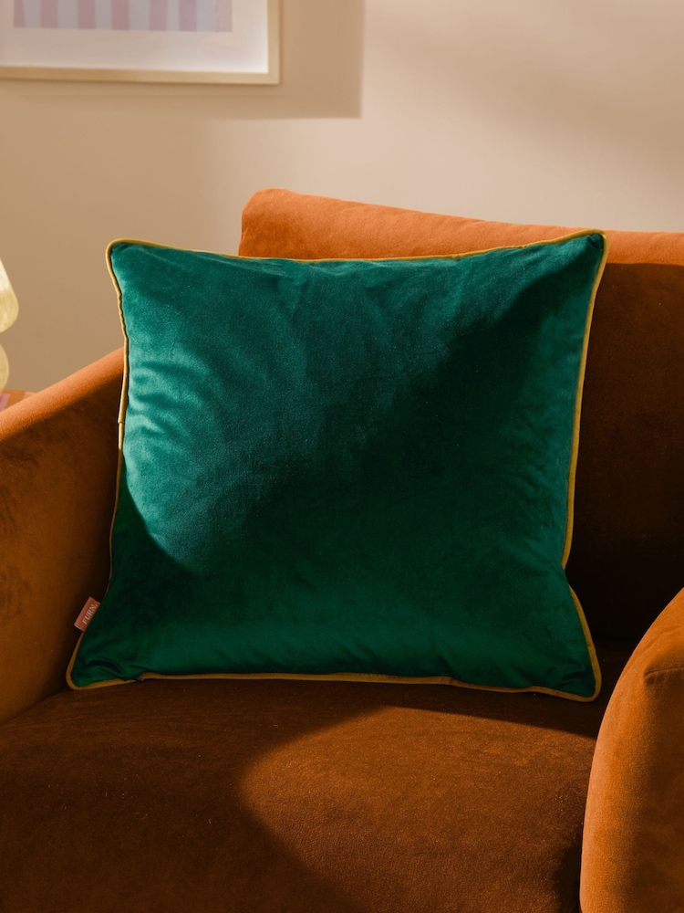Furn Emerald Moss Meridian Velvet 45cm X 45cm Feather Filled 45 x 45cm Cushion - Image 1 of 5