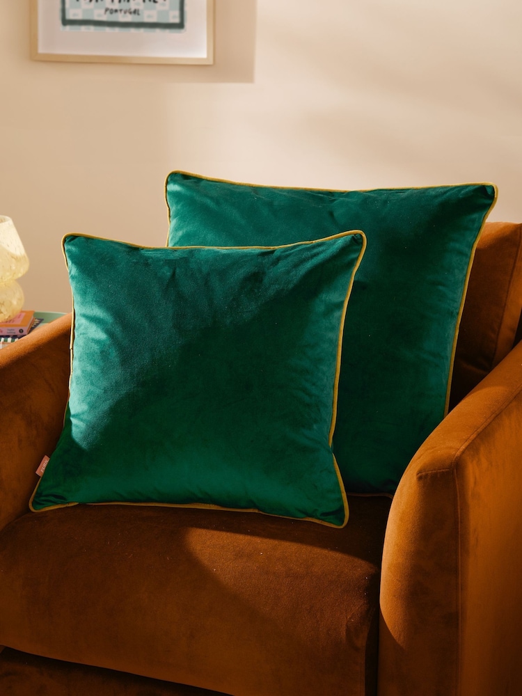 Furn Emerald Moss Meridian Velvet 45cm X 45cm Feather Filled 45 x 45cm Cushion - Image 5 of 5