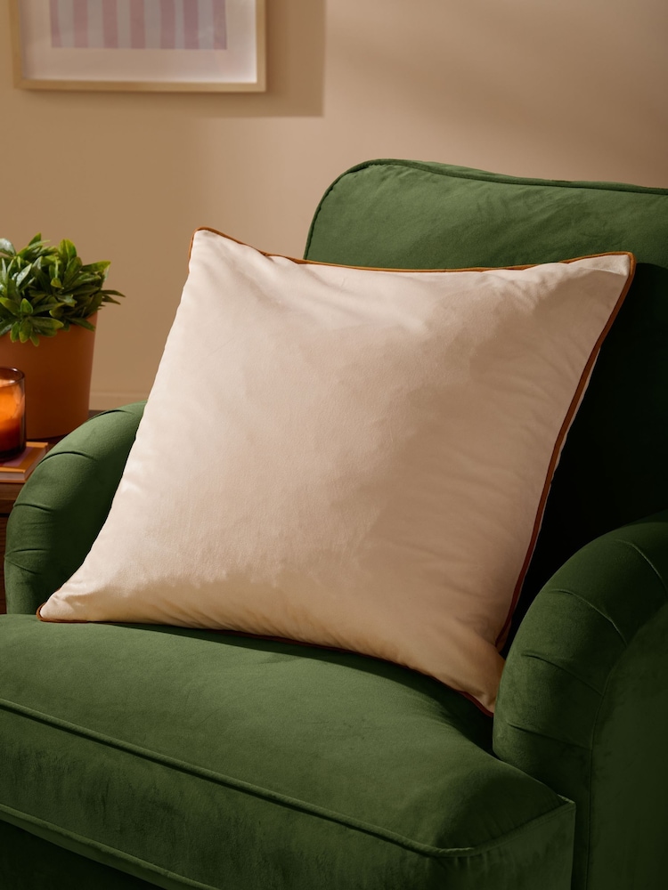 Furn Ecru Ginger Meridian Velvet 45cm X 45cm Feather Filled 45 x 45cm Cushion - Image 1 of 5