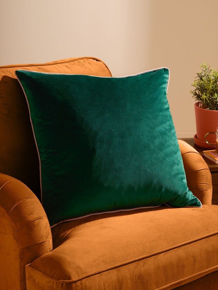 Furn Emerald Blush Meridian Velvet 55cm X 55cm Feather Filled Cushion - Image 1 of 6