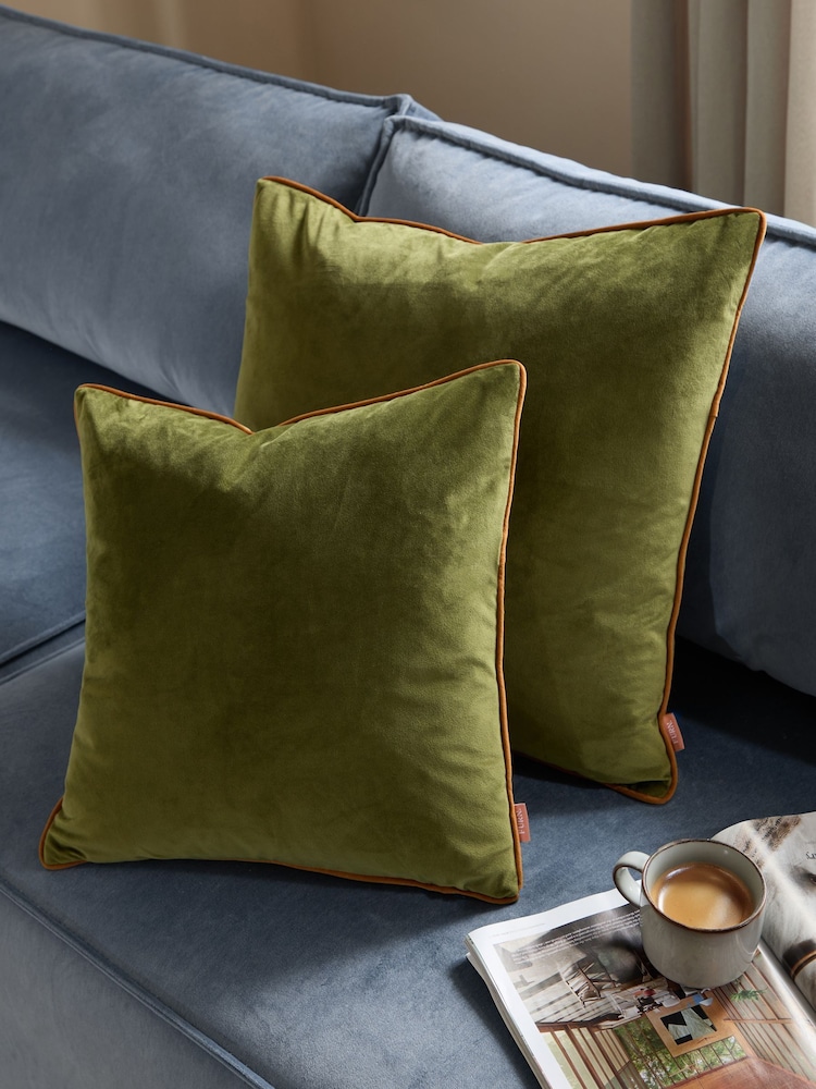 Furn Olive Ginger Meridian Velvet Feather Filled 55 x 55cm Cushion - Image 2 of 7 Furn Olive Ginger Meridian Velvet Feather Filled 55 x 55cm Cushion - Image 2 of 7