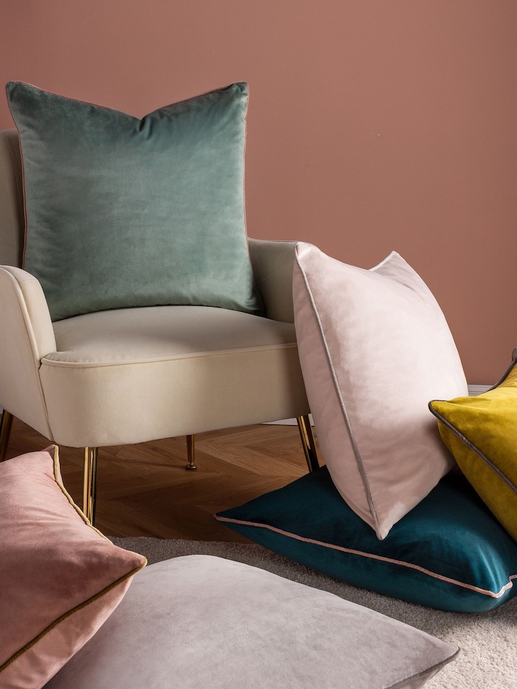 Furn Blush Grey Meridian Velvet 45cm X 45cm Feather Filled 55 x 55cm Cushion - Image 2 of 7 Furn Blush Grey Meridian Velvet 45cm X 45cm Feather Filled 55 x 55cm Cushion - Image 2 of 7