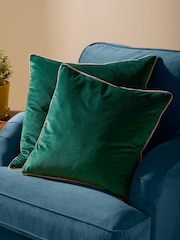 Furn Emerald Blush Meridian Velvet 45cm X 45cm Feather Filled Cushion - Image 2 of 5