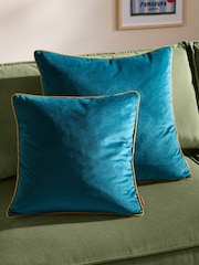 Furn Teal Ochre Meridian Velvet Feather Filled 45 x 45cm Cushion - Image 2 of 6
