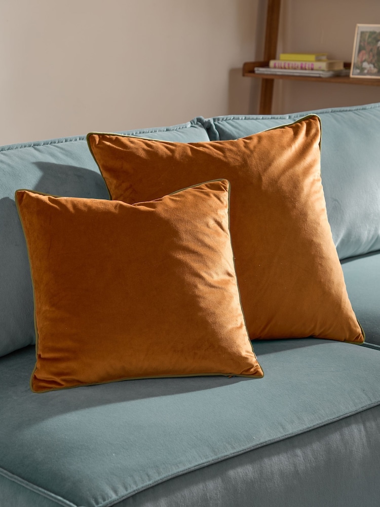 Furn Ginger Olive Meridian Velvet 45cm X 45cm Feather Filled 45 x 45cm Cushion - Image 2 of 6