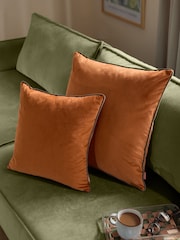 Furn Pumpkin Mocha Meridian Velvet Feather Filled 55 x 55cm Cushion - Image 3 of 6
