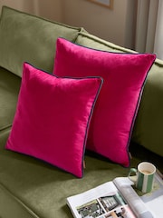 Furn Raspberry Teal Meridian Velvet Feather Filled 55 x 55cm Cushion - Image 3 of 6