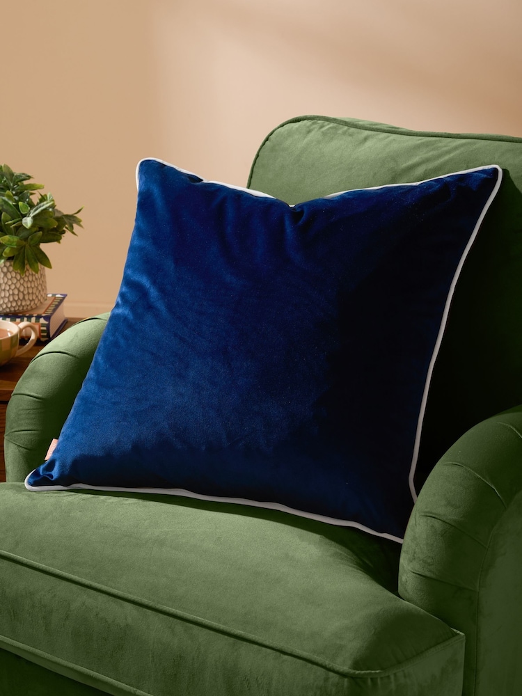 Furn Navy Silver Meridian Velvet 45cm X 45cm Feather Filled 55 x 55cm Cushion - Image 1 of 5