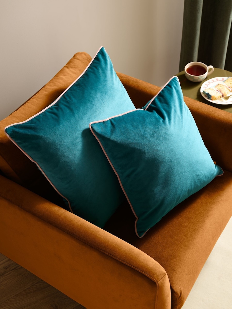 Furn TealBlush Meridian Velvet 45cm X 45cm Feather Filled 55 x 55cm Cushion - Image 2 of 6 Furn TealBlush Meridian Velvet 45cm X 45cm Feather Filled 55 x 55cm Cushion - Image 2 of 6