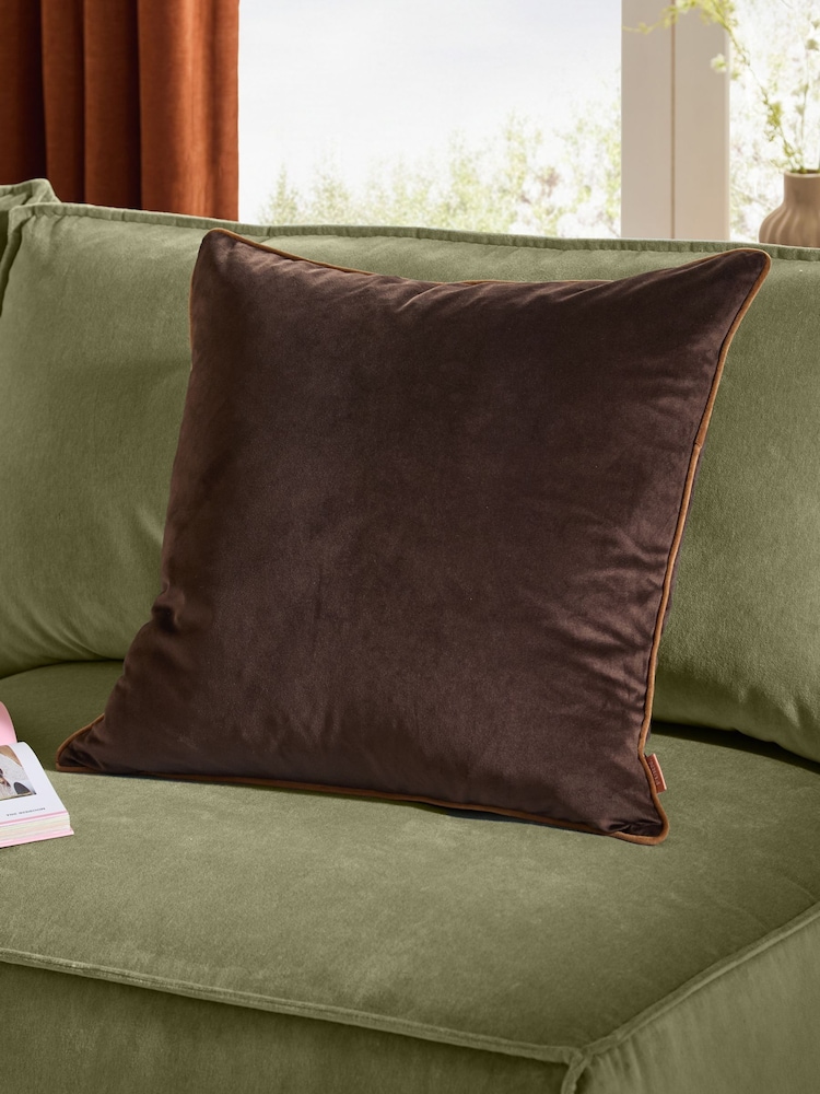 Furn Chocolate/Caramel Meridian Velvet Feather Filled 55 x 55cm Cushion - Image 1 of 7