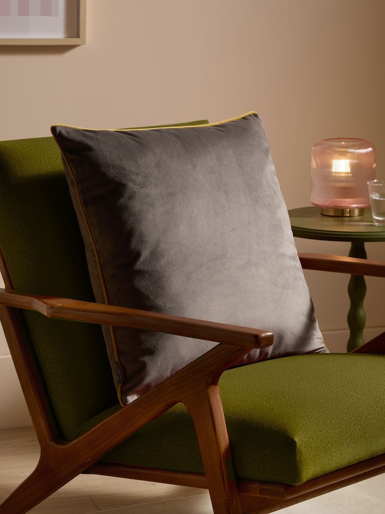 Furn Charcoal Moss Meridian Velvet 55cm X 55cm Feather Filled Cushion - Image 1 of 3