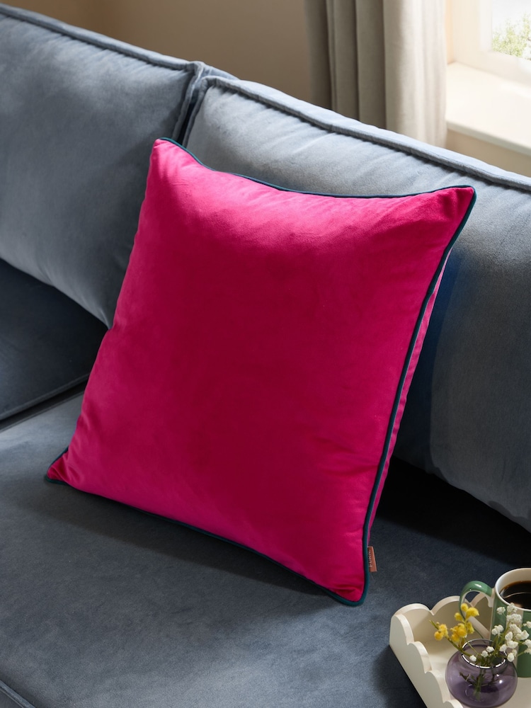 Furn RaspberryTeal Meridian Velvet 55cm X 55cm Feather Filled Cushion - Image 1 of 6 Furn RaspberryTeal Meridian Velvet 55cm X 55cm Feather Filled Cushion - Image 1 of 6