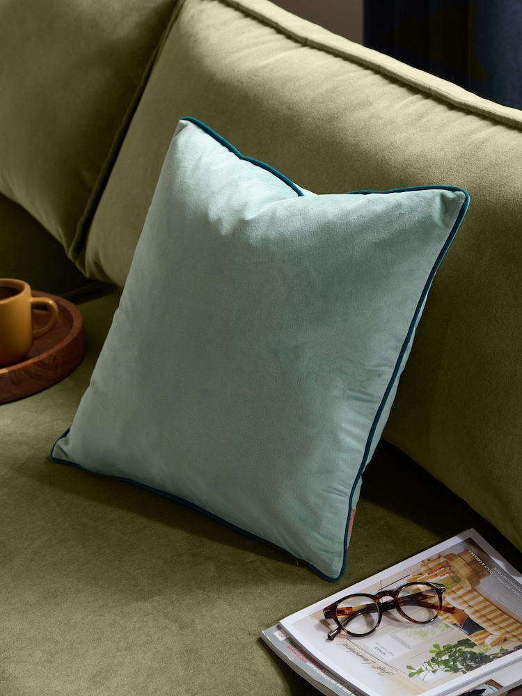 Furn Mineral Teal Meridian Velvet Feather Filled 45 x 45cm Cushion - Image 1 of 5
