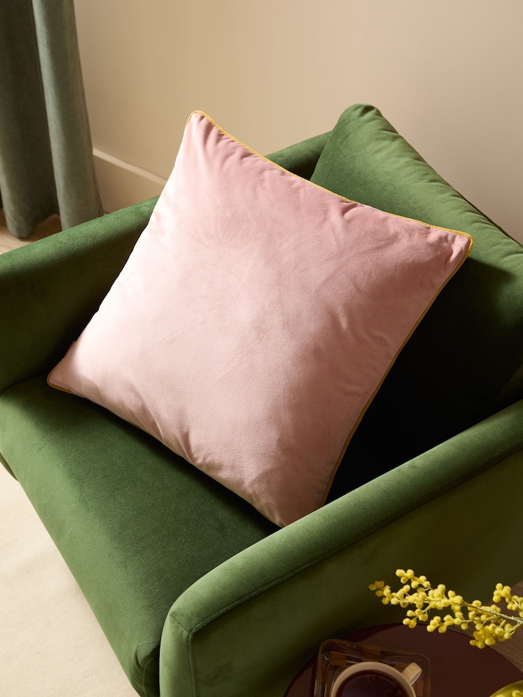 Furn Blush/Gold Meridian Velvet 55cm X 55cm Feather Filled Cushion - Image 1 of 8 Furn Blush/Gold Meridian Velvet 55cm X 55cm Feather Filled Cushion - Image 1 of 8