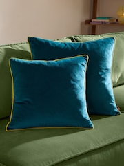 Furn Teal Cylon Meridian Velvet Feather Filled 55 x 55cm Cushion - Image 3 of 6