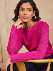 Rosa - Love & Roses Scalloped Boat Neck Long Sleeve Knitted Jumper - Bild 2 von 5