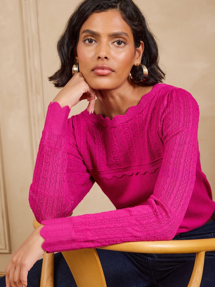Rosa - Love & Roses Scalloped Boat Neck Long Sleeve Knitted Jumper - Bild 2 von 5