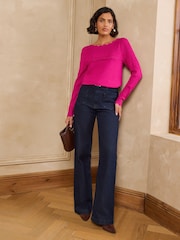 Rosa - Love & Roses Scalloped Boat Neck Long Sleeve Knitted Jumper - Bild 3 von 5