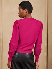Love & Roses Pink Lace Detail V-Neck Knitted Jumper - Image 5 of 5
