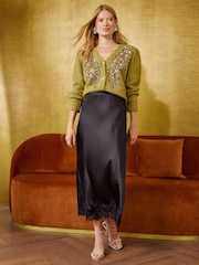 Love & Roses Lime Green Multicolored Sequin Detail V-Neck Cosy Knitted Cardigan - Image 3 of 5