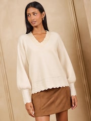 Love & Roses Ivory V-Neck Cosy Knitted Jumper - Image 3 of 4